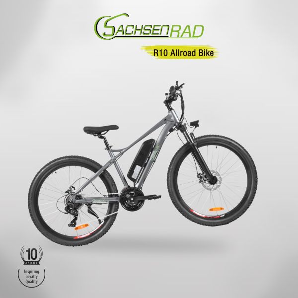 SachsenRad Allroad E-Bike R 10 27,5 Zoll 250W Motor 36V Lithium Akku 21- Gang 25Km/h Grau LED-Displa