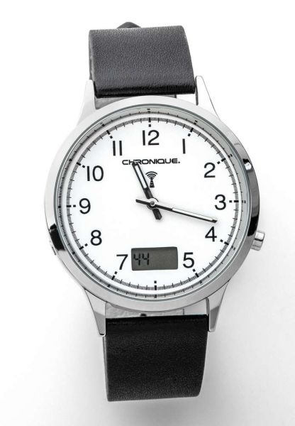 Chronique Funk-Armbanduhr, Leder - Schwarz/Weiß