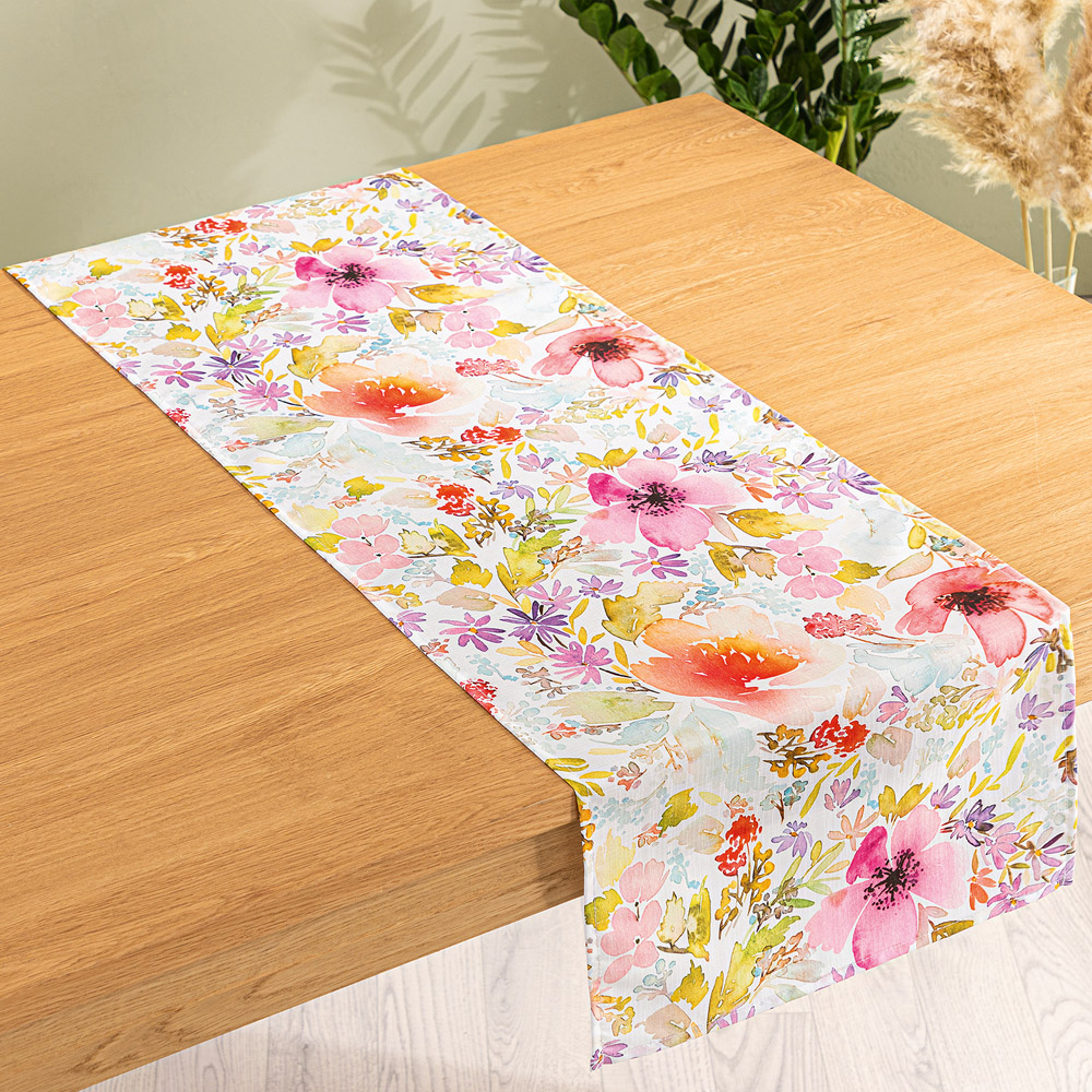 Bella Casa Leinenoptik Tischläufer, ca. 40 x 140 cm - Blumen Pastell |  Norma24
