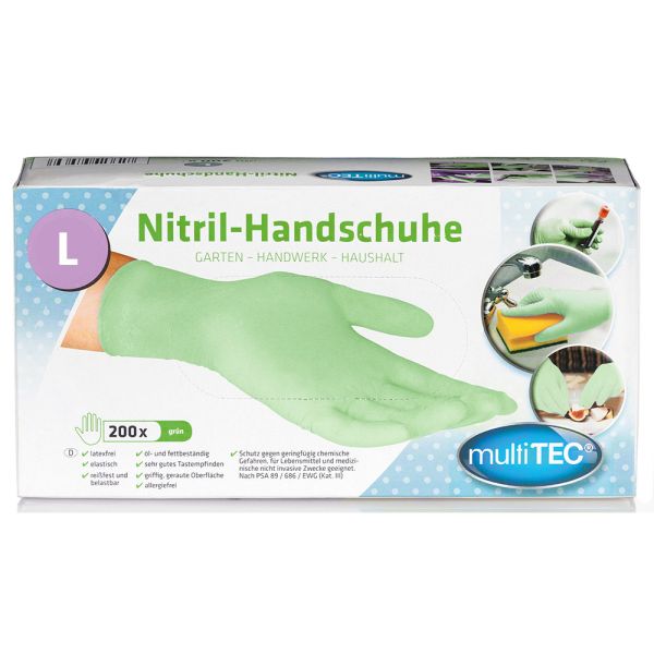 Multitec Nitril-Einweghandschuhe, Grün, Größe L - 200er Set