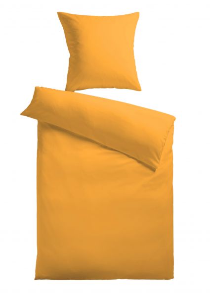 Baumwoll-Satin Bettwäsche Uni 80 x 80 + 135 x 200 cm, Farbe gelb