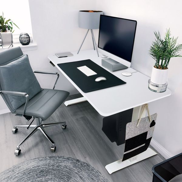 Höhenverstellbarer Schreibtisch elektrisch LUMINA mit PC-Halterung - 160 x 80 cm Weiß