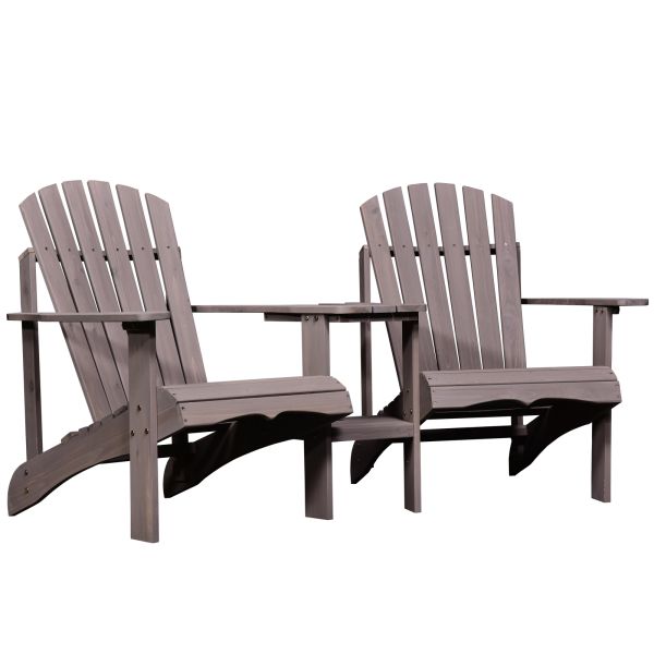 Adirondack Gartenstuhl mit Schirmloch Tisch 2 Sitzer Massivholz Grau