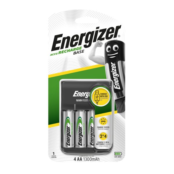 Energizer Akku Ladegerät Base Charger Batterieladegerät (4 vorgeladene AA-Batterien enthalten)