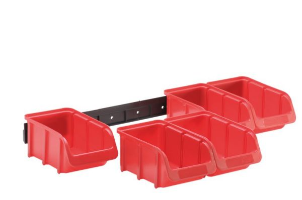 hünersdorff Sichtboxen-Set PP mit Kunststoffschiene - 5 x Gr. 2 - rot