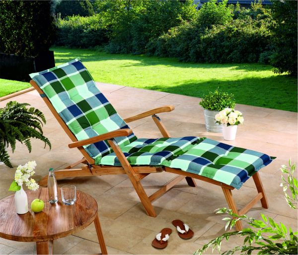Solax-Sunshine Deckchair-Auflagen Karo Blau-Grün - 2er-Set