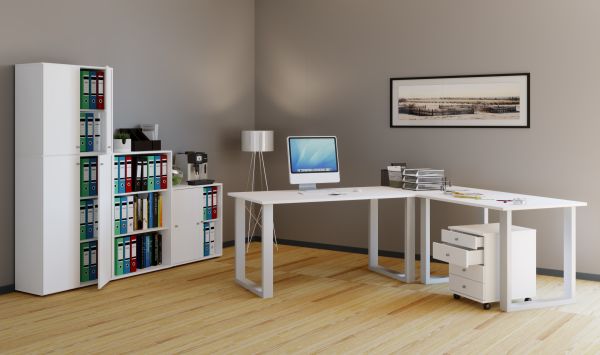 VCM Eck-Schreibtisch "Lona" 190x190x80 U-Füße Weiß/Weiß