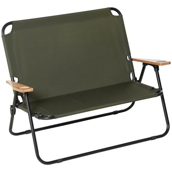 Campingstuhl 2-Sitzer klappbar tragbar Gartenstuhl Regiestuhl Klappstuhl mit Getränkehalter für Outd