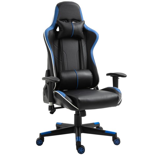 HOMCOM Gaming Stuhl mit Liegefunktion Bürostuhl Schreibtischstuhl mit Kopfstütze und Lendenkissen Gr