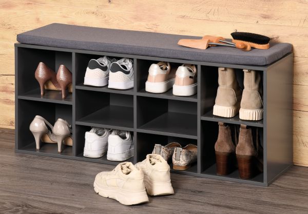 Kesper Universal-/ Schuhschrank mit Sitzkissen und Schublade, grau lackiert