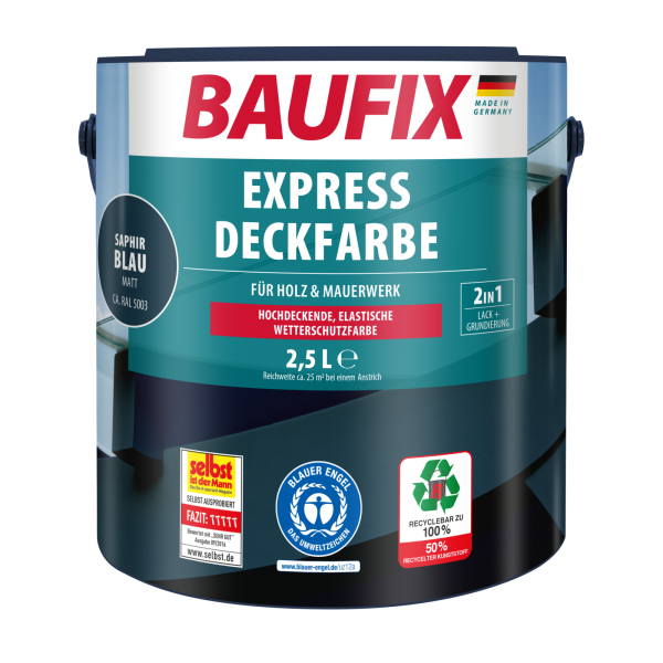 Express Deckfarbe saphirblau matt, 2.5 Liter, Wetterschutzfarbe