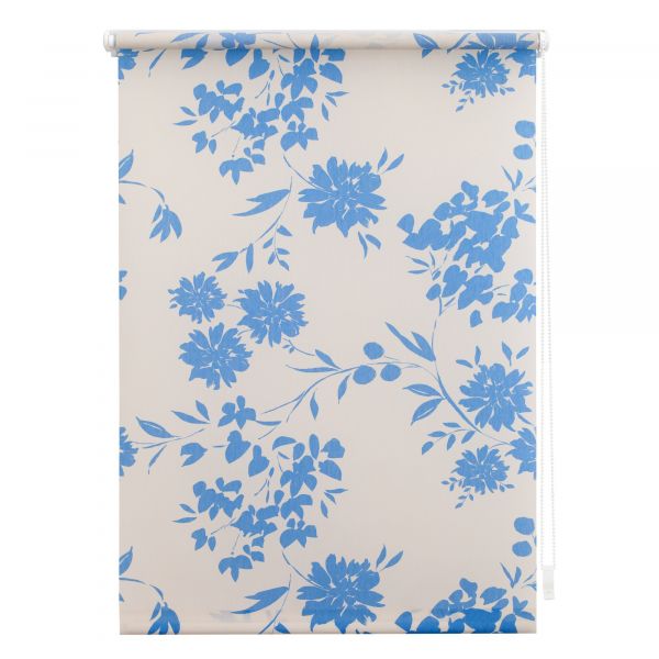 Lichtblick Rollo Klemmfix, ohne Bohren, blickdicht, Vintage Flowers - Weiß-Blau, 70 cm x 180 cm (B x L)