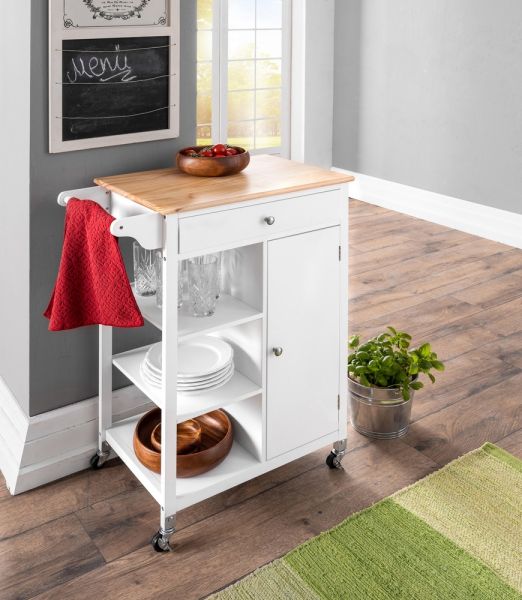 HC Home & Living Küchenwagen mit Schublade, 1 Tür & Ablagen weiß / Sonoma Eiche