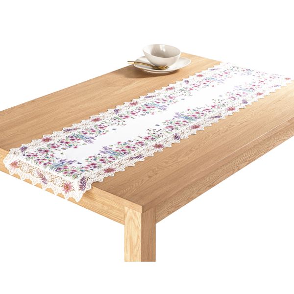 Bella Casa Tischläufer mit Spitze, ca. 40 x 150 cm - Lavendel/Blumen Lila/Schmetterlinge