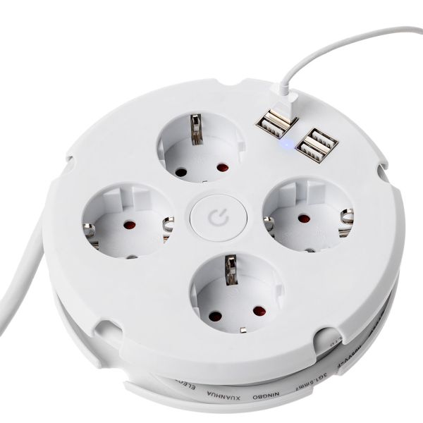 Power Electric Runde Steckdosenleiste - 4x USB-A