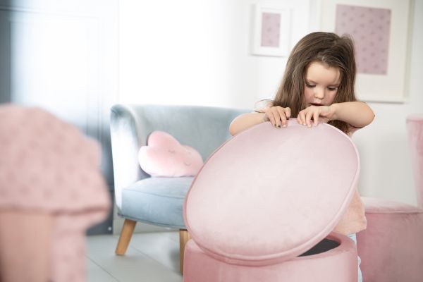 Mauve mit bequem, Samtstoff mit Kinderhocker | Sofa“, bezogen, Norma24 oval, Aufbewahrungsfunktion „Lil roba