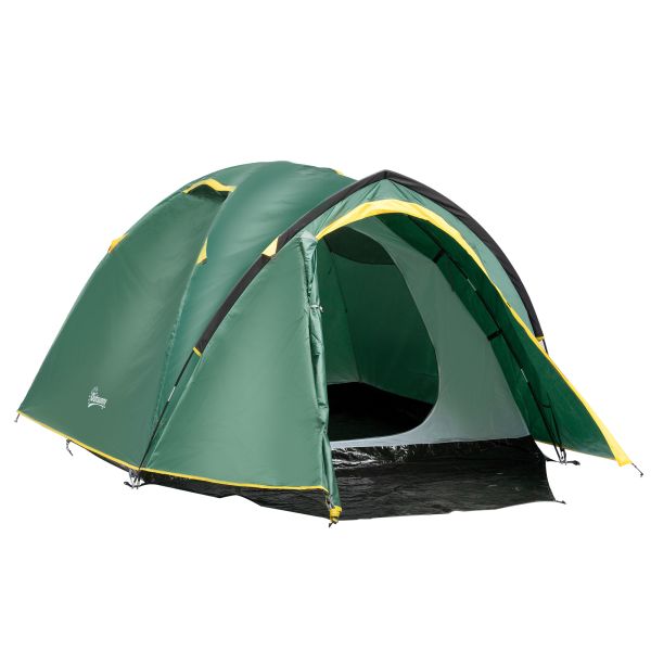 Outsunny Zelt für 3-4 Personen 190T Campingzelt mit Heringen Grün+Gelb 325 x 183 x 130 cm