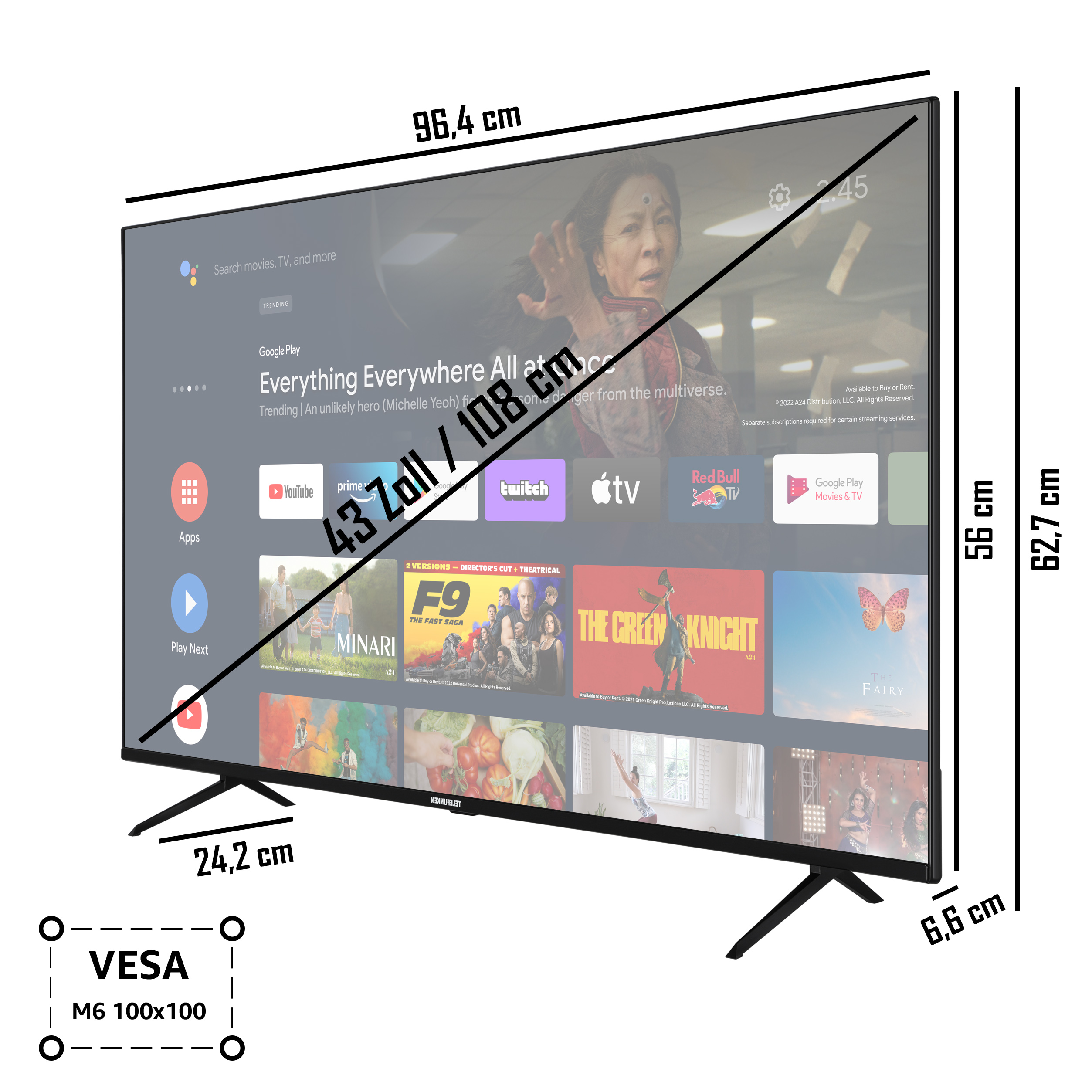 HD, XF43AN660S Fernseher (Full TV Bluetooth) Zoll Norma24 43 Android Triple-Tuner, / TELEFUNKEN | HDR, Smart