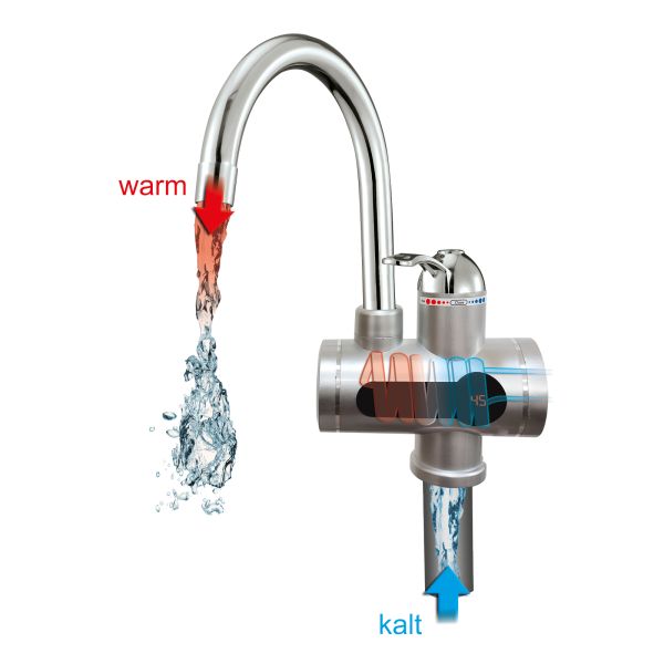 Mauk 2in1 Armatur-Durchlauferhitzer/ Wasserhahn Edelstahl 2800-3000 W, 60°C