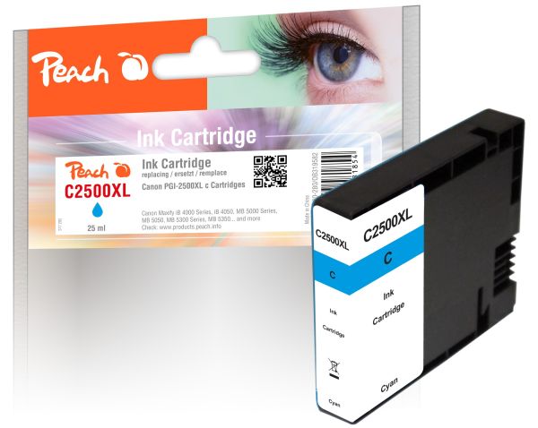 Peach XL-Tintenpatrone cyan mit Chip kompatibel zu Canon PGI-2500, PGI-2500C XL