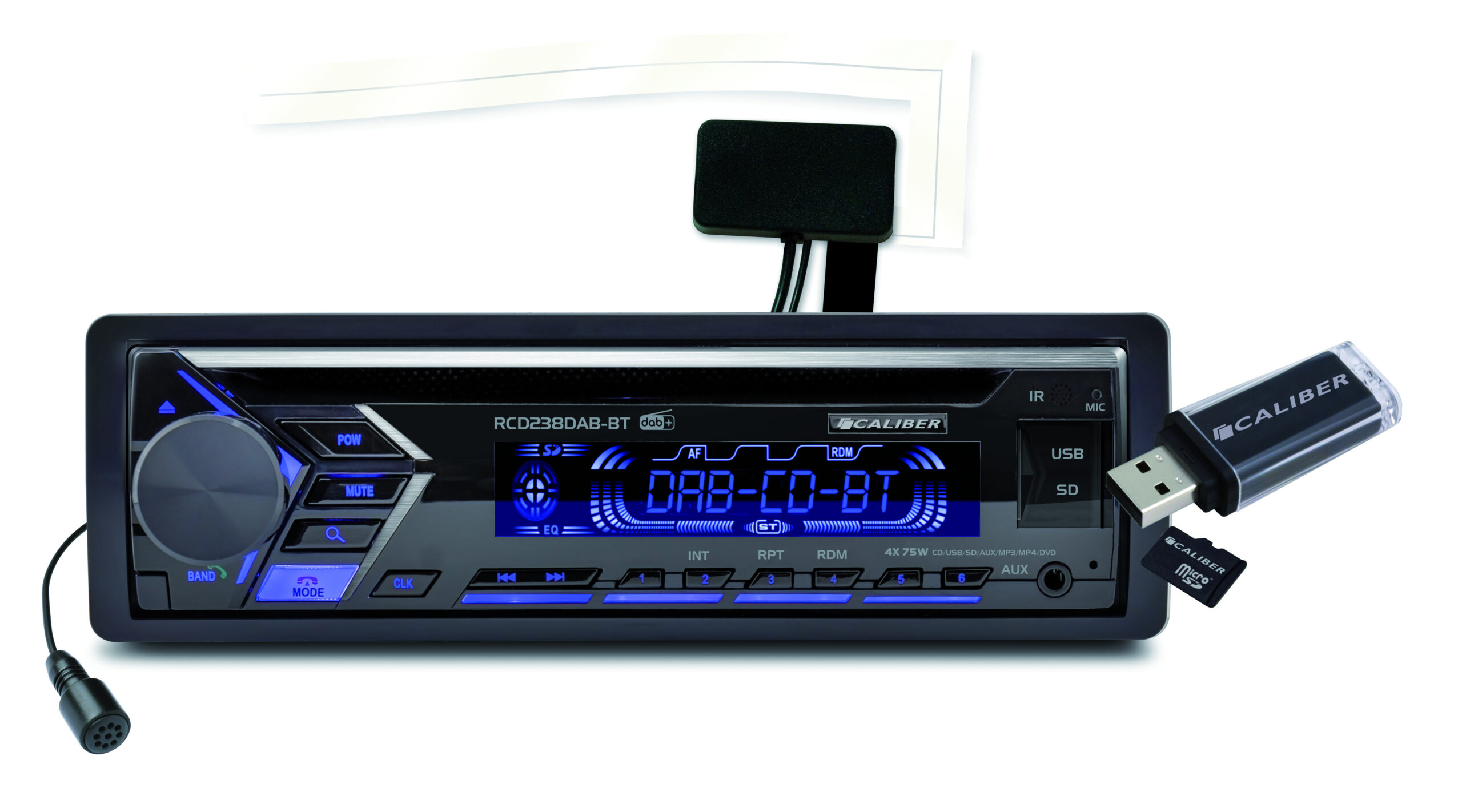CALIBER RCD238DAB-BT Autoradio DAB+ mit CD, USB und bluetooth technologie -  Multicolor display 1 DIN, 75 Watt