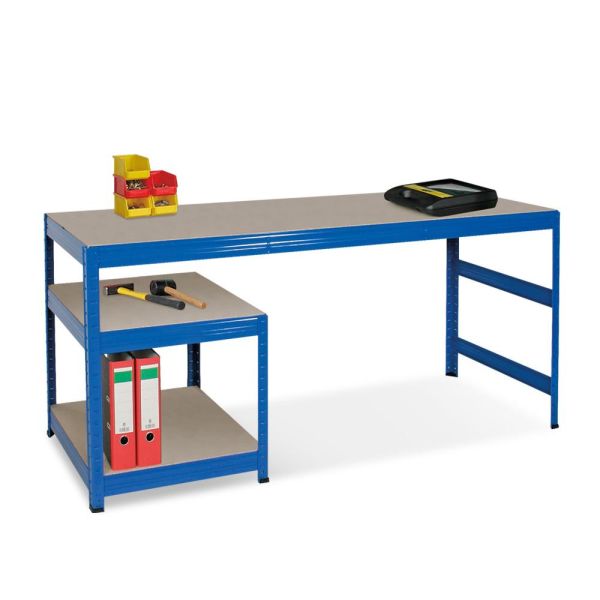 Arbeitstisch mit Unterbau mit 2 Spanplattenböden, blau