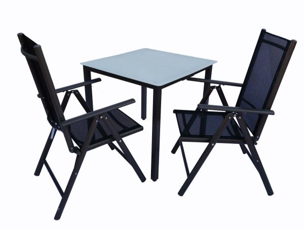 VCM Alu-Gartenset 80 Mattglas, Tisch + 2 Stühle