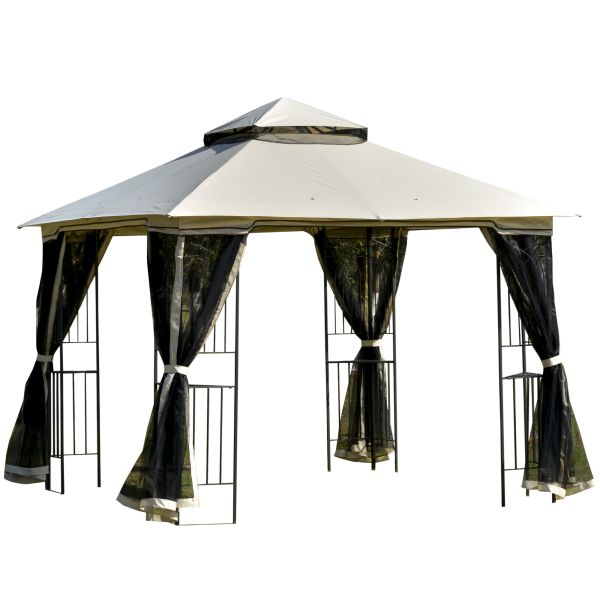 Outsunny Gartenpavillon mit Doppeldach 3x3 Pavillon Gartenzelt Festzelt Beige