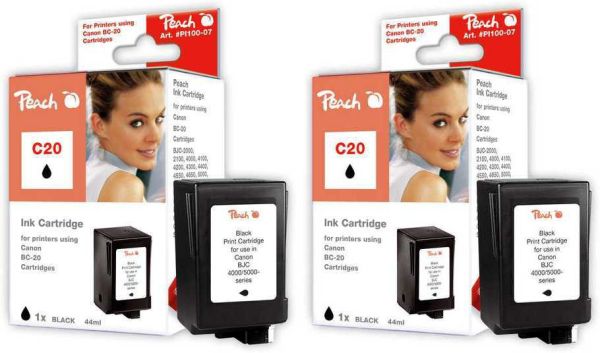 Peach Doppelpack Druckköpfe schwarz kompatibel zu Canon, Apple BCI-20 bk