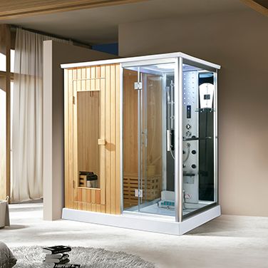 PureHaven finnische Sauna und Dampfdusche 170x120 cm mit Aluminiumrahmen komplettem Zubehör Tropenbr