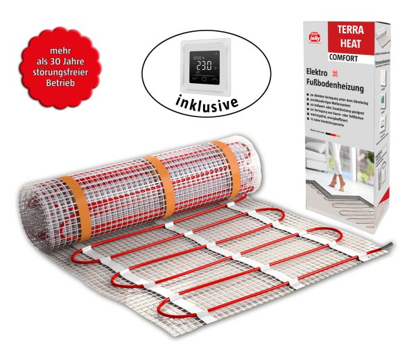 Jollytherm Elektro Fußbodenheizung Heizmatten/SET 3m² inkl. Comfort Thermostat WLAN/Tuya