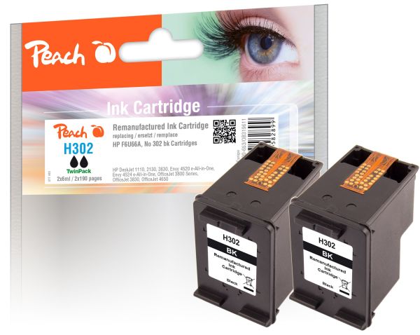Peach Doppelpack Druckköpfe schwarz kompatibel zu HP No. 302, F6U66A