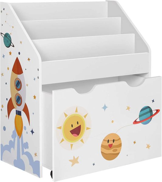 SONGMICS Spielzeugregal & Bücherregal für Kinder, Kinderzimmerregal mit 3 Fächern Spielzeugkiste wei