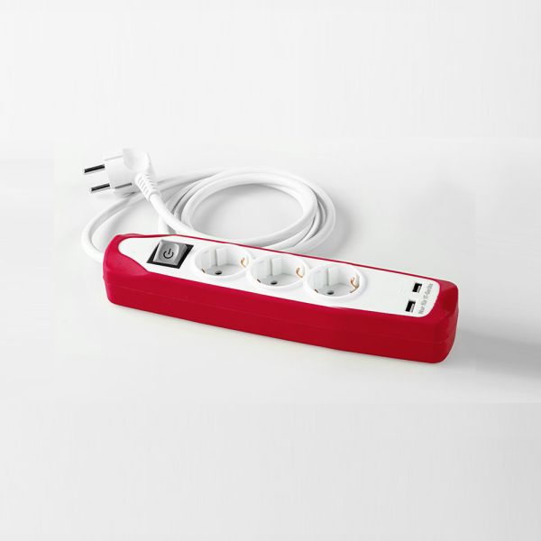 Powertec Electric Design-Steckdosenleiste, 3-fach - Weiß-Rot