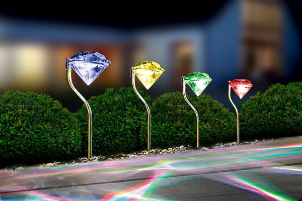 I-Glow 4er LED-Solarlichter "Diamond Effect", Farbwechsel