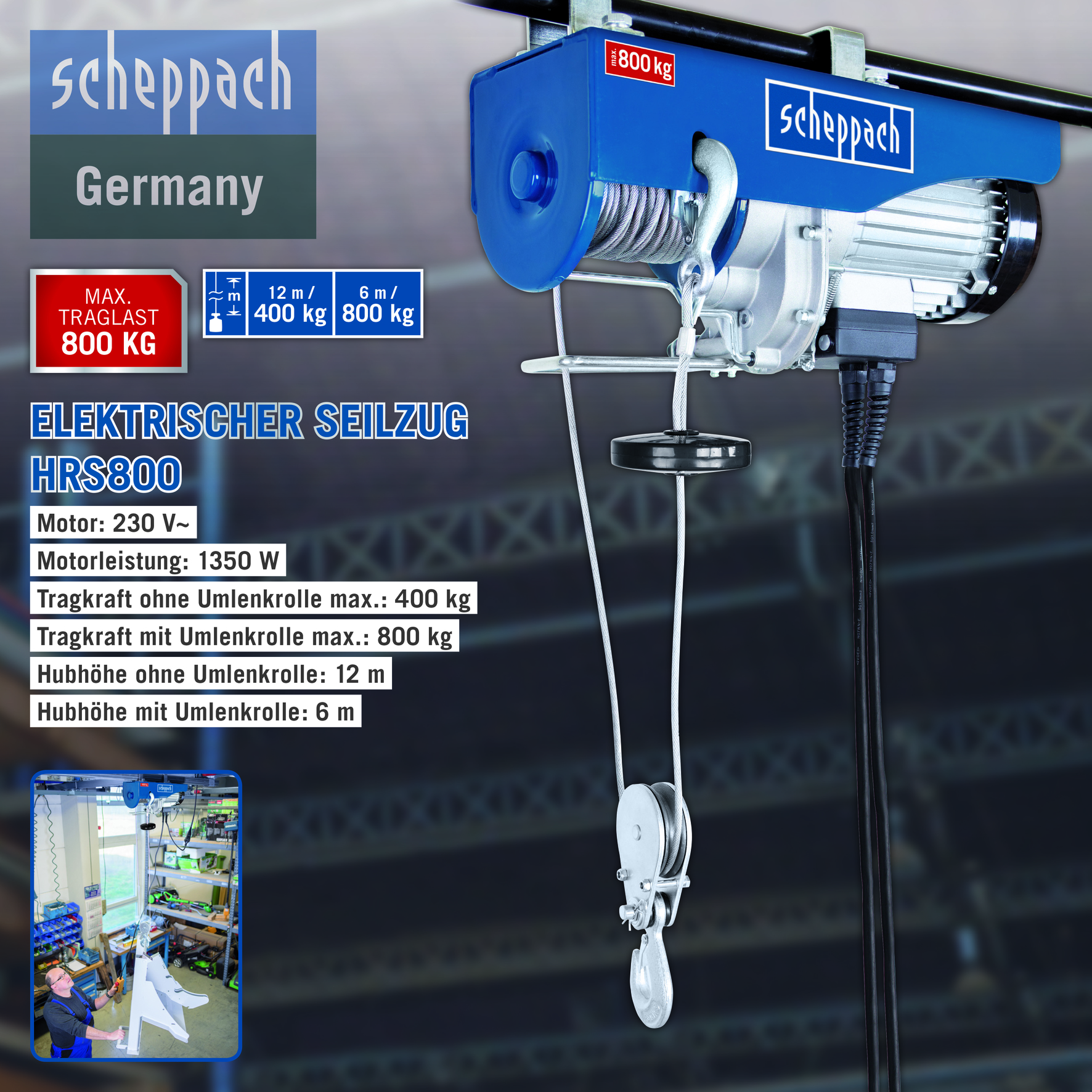 Elektrischer HRS | Seilhebezug Scheppach Norma24 800