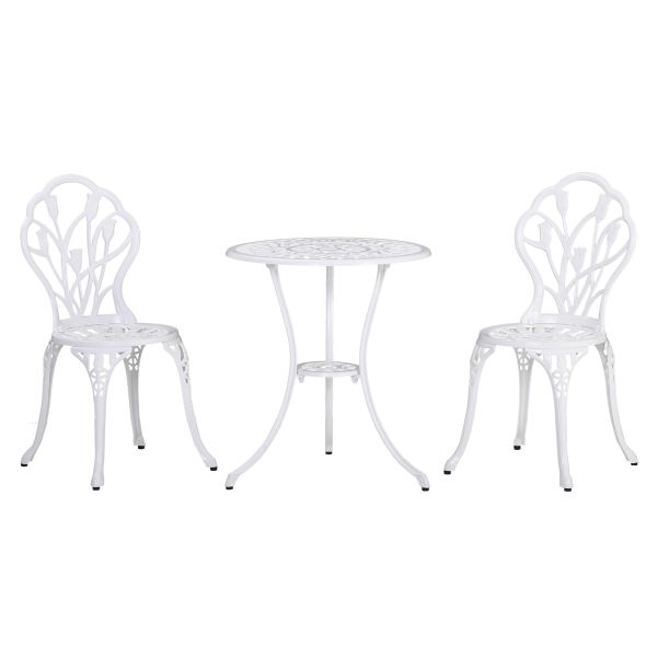 Outsunny Sitzgruppe 3-teilige Essgruppe Gartenmöbel-Set 1 Tisch+2 Stühle mit Schirmloch Terrasse Al