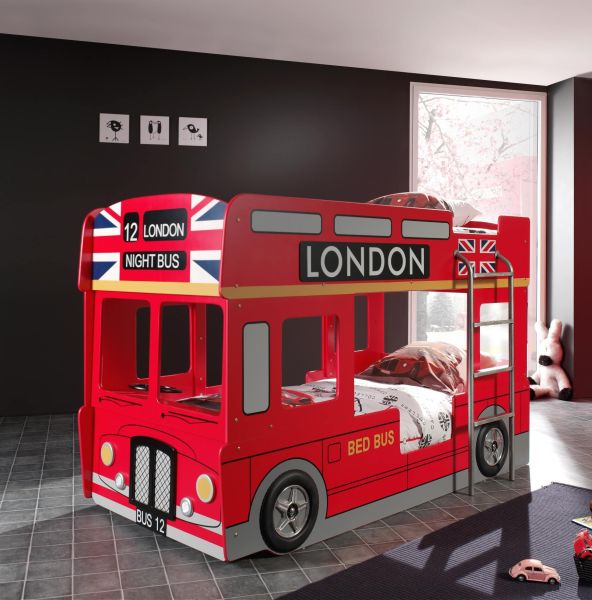 Autobett London Bus, Liegefläche 90 x 200 cm, rot lackiert