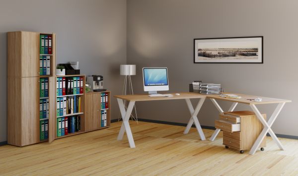 VCM Eck-Schreibtisch "Lona" 190x160x80 X-Füße Sonoma-Eiche/Weiß