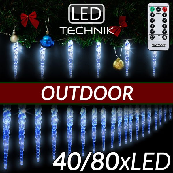 Lichterkette Eiszapfen 80 LED inkl Fernbedienung 13m blau