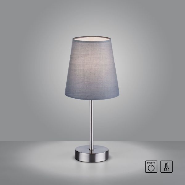 LeuchtenDirekt Tischleuchte HEINRICH, 1-flammig, E14, Stoffschirm, Schnurschalter, grau, IP20