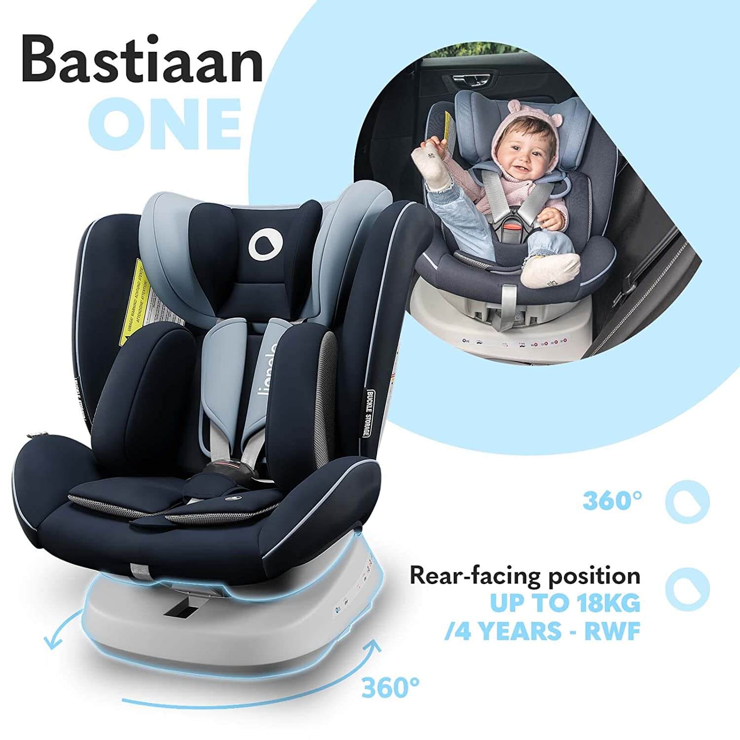 Lionelo Bastiaan One Blau Auto Kindersitz mit Isofix Baby Autositz