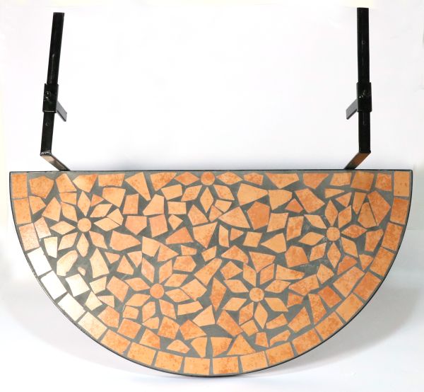 GreenYard® halbrunder Balkontisch 76 x 38 cm Keramik Hängetisch mit Mosaik Muster