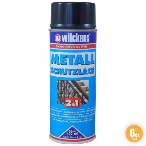Wilckens Metall-Schutzlack Spray 2in1 Schwarz 6er Set