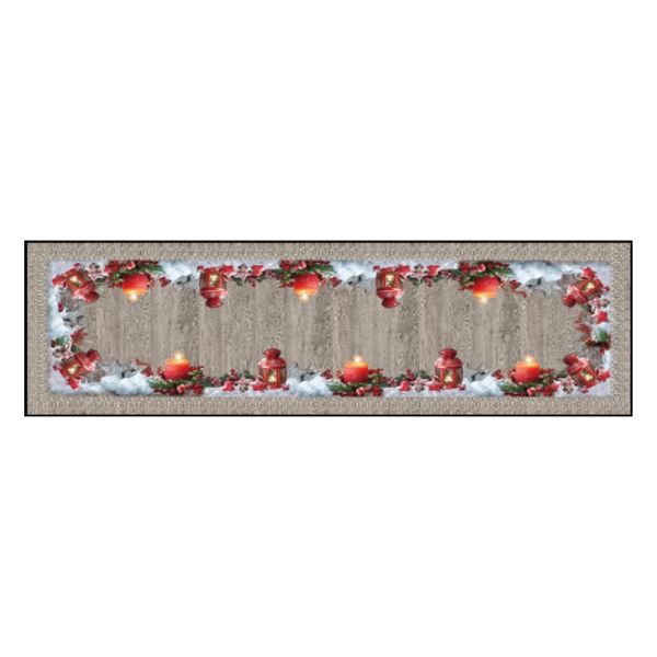 Bella Casa Tischläufer mit Spitze, ca. 40 x 150 cm - Kerzen mit Laterne