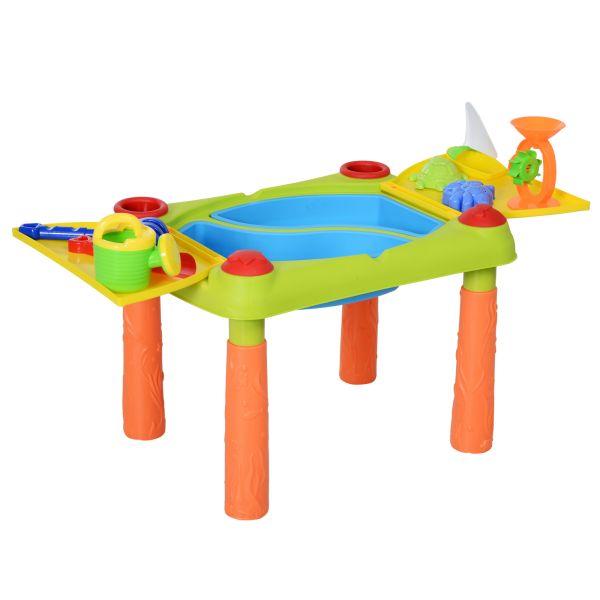 HOMCOM Kinder Sandspielzeug, Sandkastentisch mit 16-tlg. Zubehör, Spieltisch, Strandspielzeug, ab 3