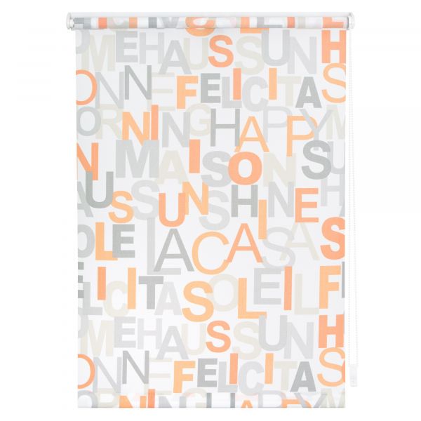 Lichtblick Rollo Klemmfix, ohne Bohren, blickdicht, Happy Words - Weiß-Orange, 45 cm x 180 cm (B x L)