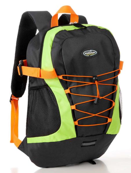 City Survival Rucksack mit Regenschutzhülle - Schwarz/Lime/Orange