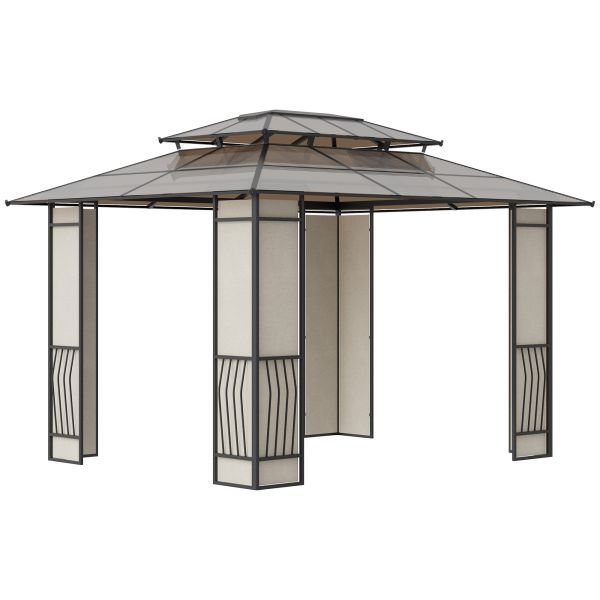 Outsunny Gartenpavillon Pavillon mit Sonnendach aus Polycarbonatplatten UV-Schutz wasserabweisend Ro