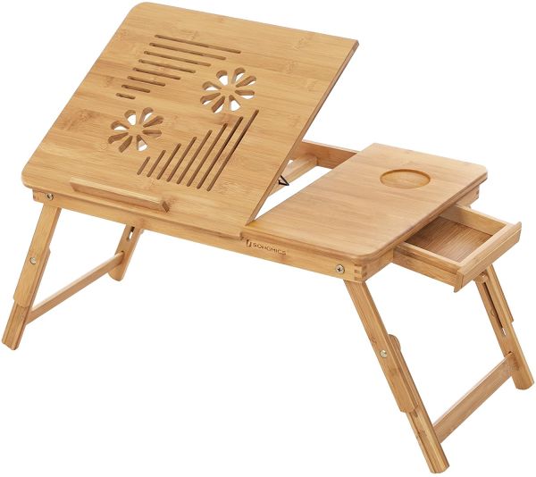 SONGMICS Laptop-Schreibtisch aus Bambus, mit 5 Neigungswinkeln